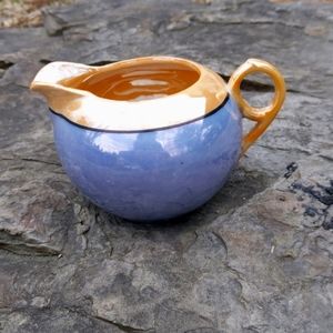 Vintage Lustreware Japanese orange & blue creamer